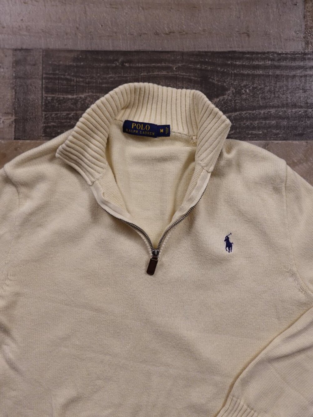 Polo Ralph Lauren Quarter Zip Sweater Men’s Medium Cream Cotton Classic - Picture 4 of 11